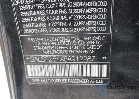 2006 Land Rover Range Rover Sport Hse из США, поврежденный, VIN SALSF254X6A912287